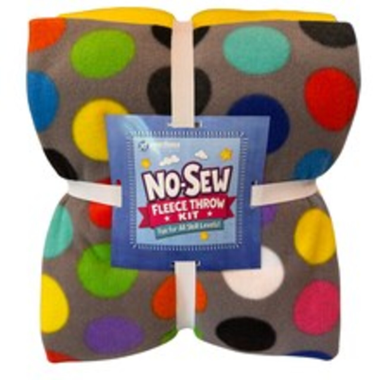 Colorful Dots on Gray Anti-Pill Fleece Fabric No-Sew Throw Fleece Kit